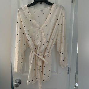 Old Navy ivory black polka dot belted oversized shirt.